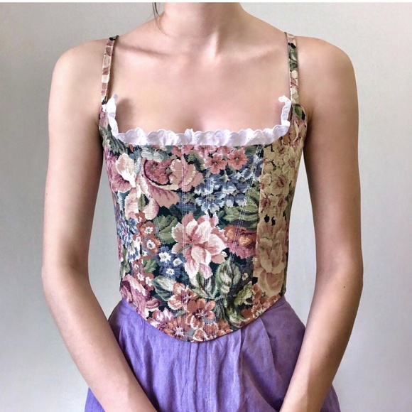 Handmade Floral Tapestry Bustier Corset Top
